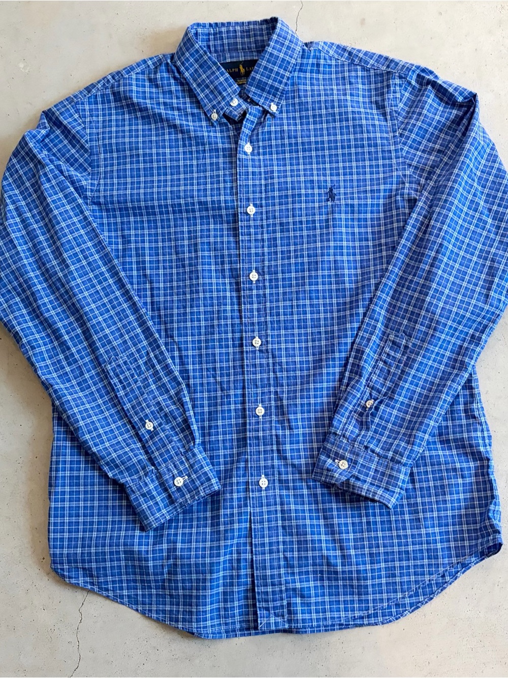 ⁠Ralph Lauren Classic Fit Blue Gingham Plaid Button Down Shirt M⁠